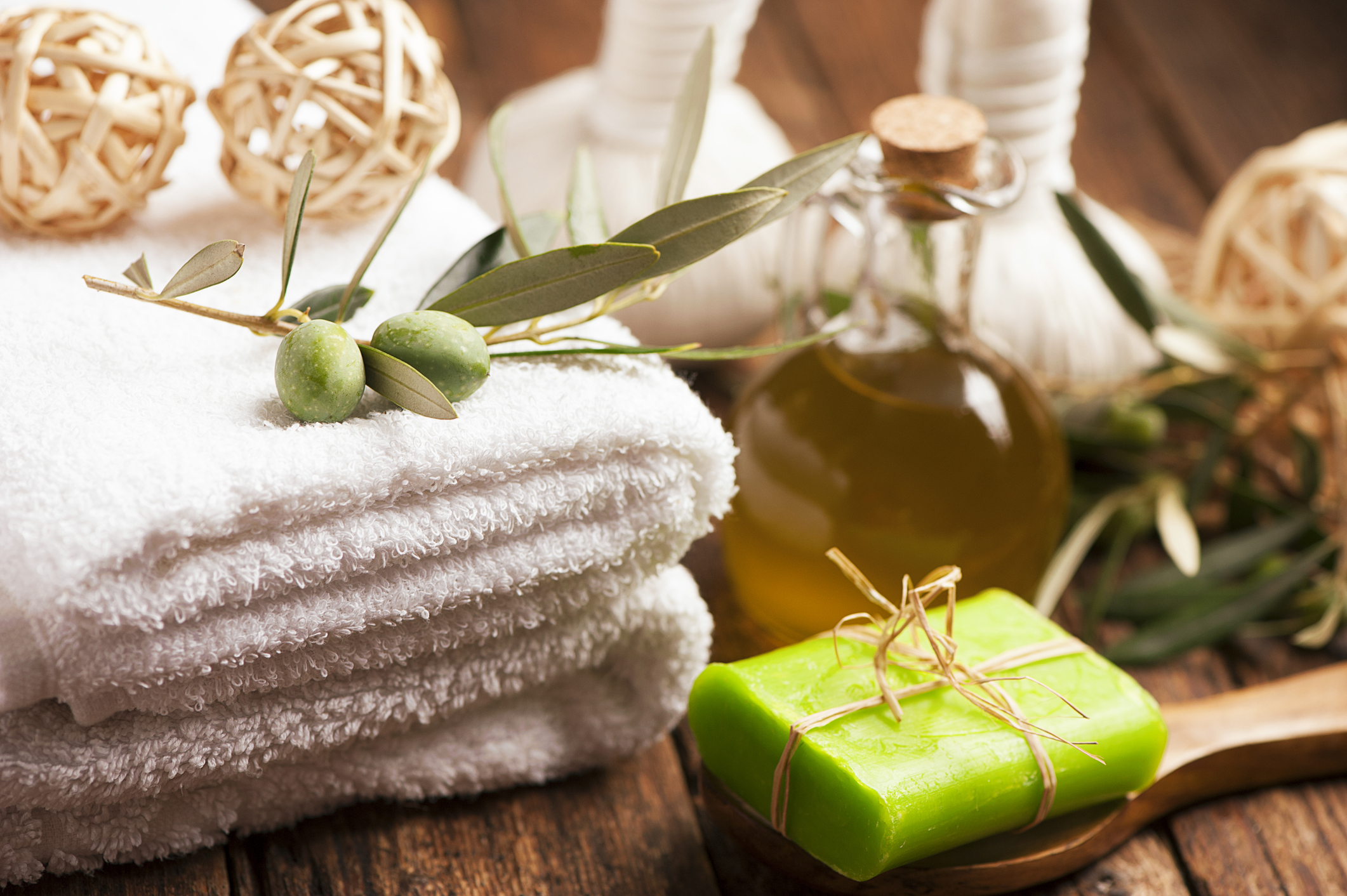 Olive oil soap and bath towel